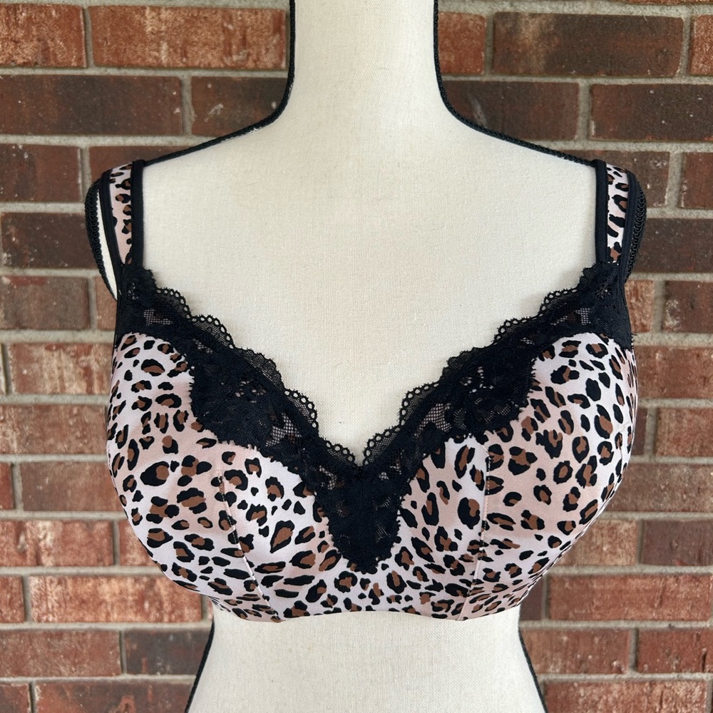 Cacique Balconette Leopard Print Lace Trim Bra